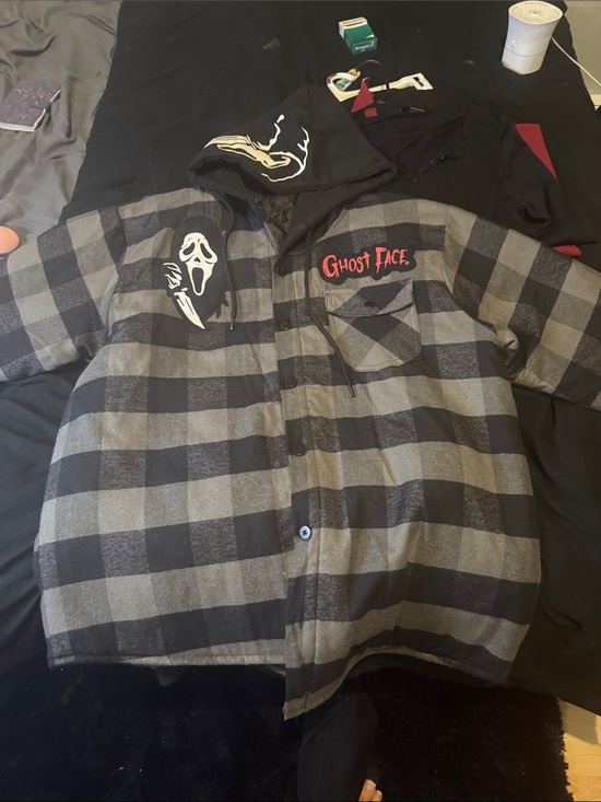 Ghostface Other - Ghost Face Black & Gray Plaid Hooded Performance Jacket size L worn once
